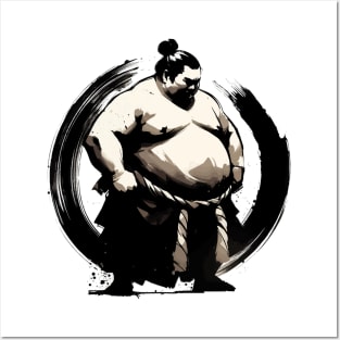 Sumie Enso Circle Japanese Brushstroke Sumo Wrestler Posters and Art